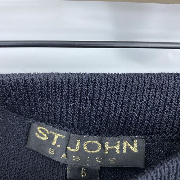 St John Basics Pants Size 6 Black Santana Knit Straight Leg Pull On Pleat Pocket - Picture 3 of 8